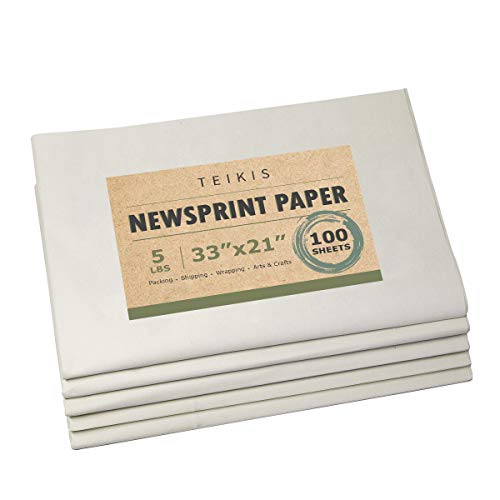 Book Cover TeiKis Clean Newsprint Packing Paper Unprinted - 100 Sheets, 5 lbs, 33 x 21 inch for Moving, Packing and Storing