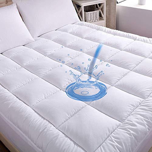 Book Cover WhatsBedding Waterproof Mattress Pad Cal-King Size Cotton Top Down Alternative Filling Pillowtop Mattress Topper Cover-Fitted Quilted (Waterproof California King)