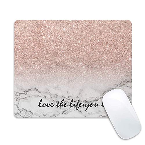 Book Cover Galdas Gaming Mouse Pad Pink Marble Design Mousepad Non Slip Rubber Mouse Mat Rectangle Quote Inspirational Mouse Pads for Computers Laptop - Love The Life You Live
