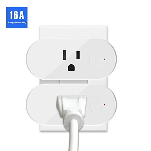 Smart Plug, 2-in-1 Wifi Plug Outlet Work with Alexa Google IFTTT, App Remote Control, Timing Function Smart Socket, Mini Outlet with Energy Monitoring, No Hub Needed, 16A 2 Pack (White)