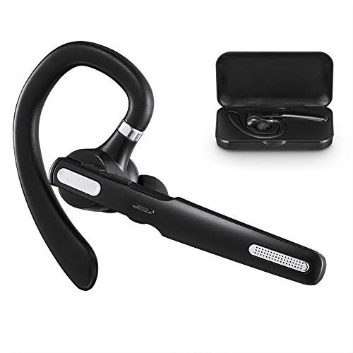 ICOMTOFIT Bluetooth Headset, Wireless Bluetooth Earpiece V5.0 Hands-Free Earphones with Built-in Mic for Driving/Business/Office, Compatible with iPhone and Android (Dark Black)