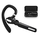 ICOMTOFIT Bluetooth Headset, Wireless Bluetooth Earpiece V5.0 Hands-Free Earphones with Built-in Mic for Driving/Business/Office, Compatible with iPhone and Android (Dark Black)