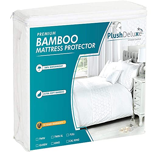 Book Cover PlushDeluxe Premium Bamboo Mattress Protector – Waterproof & Ultra Soft Breathable Bed Mattress Cover for Comfort & Protection - (Twin-XL)