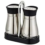 Lonffery Salt and Pepper Shakers Set, Stainless Steel Salt Containers with Glass Bottle for Table, RV, Camp, BBQ, Set of 2