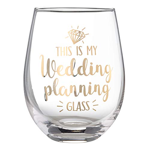 Lillian Rose Wedding Planning Stemless Wine Glass, 4.75" H, Gold