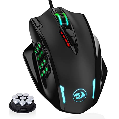 Redragon M908 Impact RGB LED MMO Mouse with Side Buttons Laser Wired Gaming Mouse with 12,400DPI, High Precision, 19 Programmable Mouse Buttons