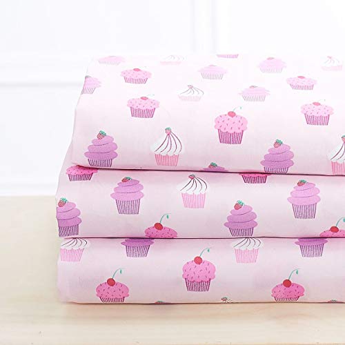 Book Cover Elegant Home Multicolors Pink Purple Cupcakes Design 4 Piece Printed Sheet Set with Pillowcases Flat Fitted Sheet for Girls/Kids/Teens # Cupcake (Full Size)