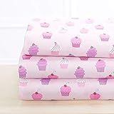 Elegant Home Multicolors Pink Purple Cupcakes Design 4 Piece Printed Sheet Set with Pillowcases Flat Fitted Sheet for Girls/Kids/Teens # Cupcake (Full Size)