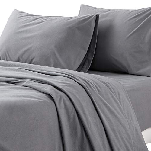 Book Cover Bedsure Flannel Bed Sheet Set-4 Pieces Set-160 Gram-Fuzzy Fleece Surface- Super Warm Soft Sheets-Deep Pockets Fitted-Gray-Queen Size Bed Sheets