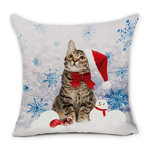 Hexagram Christmas Snowman Cat Throw Pillow Covers Cushion Cases Winter Decorative Pillowcases for Couch,18"x18"