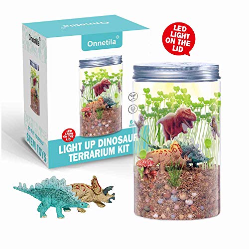 Onnetila Dinosaur Fairy Garden In A Jar | Light-Up Terrarium Kit For Kids | Grow And Glow Stem Educational Toys For Children