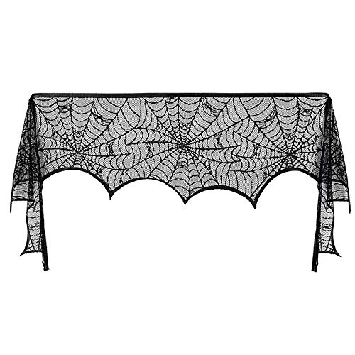 heytech Marry Acting 18 x 96 inch Cobweb Fireplace Scarf Mysterious Lace Spiderweb Mantle Lace Fireplace Scarf Festive Supplies for Halloween Christmas Party Door Window Decoration Black