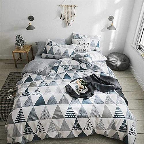 VCLIFE Cotton Bedding Sets Twin Children Duvet Cover Sets Reversible Gray Triangle Geometric Print Bedding Collections for Boy Girl - Zipper Closure & 4 Corner Ties