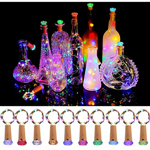 KZOBYD Wine Bottle Lights with Cork 10 Pack Fairy Battery Operated Mini Lights Diamond Shaped LED Cork Lights for Wine Bottles DIY Party Decor Christmas Halloween Wedding Festival (Multi Color)