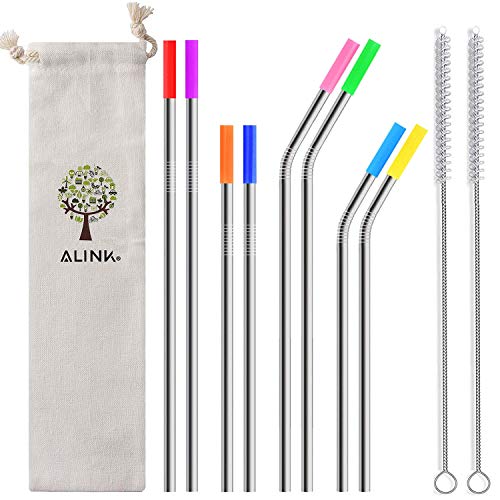Book Cover ALINK Stainless Steel Straws, 10.5