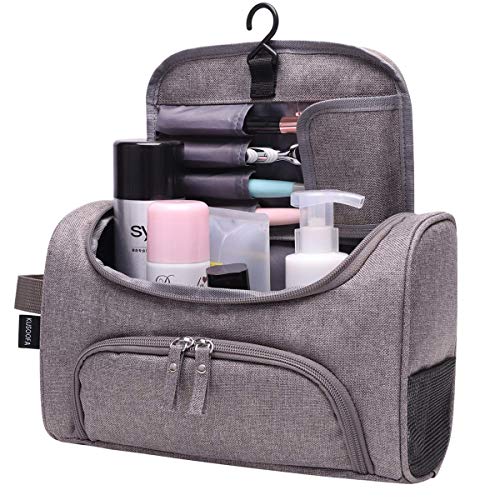 Hanging Toiletry Bag, KUSOOFA Travel Toiletry Bag, Shower Bag Organizer Toiletry Wash Bag Water Resistant for Men Women (Gray)