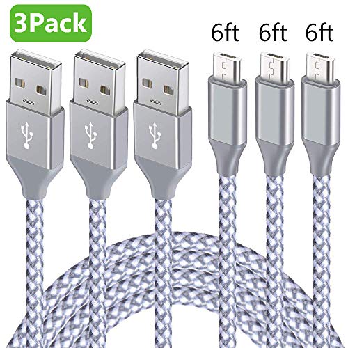 Micro USB Cable, 3Pack 6FT Android Charger Cord Long Nylon Braided Sync and Fast Charging Cables Compatible with Smartphone, Tablet and More