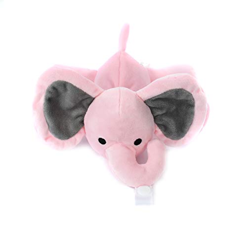 KINREX Pink Elephant Pacifier Holder - Baby Soothie Stuffed Animal Toy - Measures 18 cm. - 7.09"