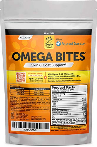 Omega 3 Dog Treats - with Alaskan Fish Oil & Vitamins for Dogs - Grain Free Soft Chews with Omegas for Itchy Skin & Shedding Coat - Supports Hips & Joints + Immune System for Canine Pets - 10 Count