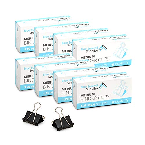 Book Cover Blue Summit Supplies Medium Binder Clips, 8 Pack of 1.25 Inch Black Binder Clips, 12 Quantity Per Box, 32mm Universal Binder Clips, 96 Pack