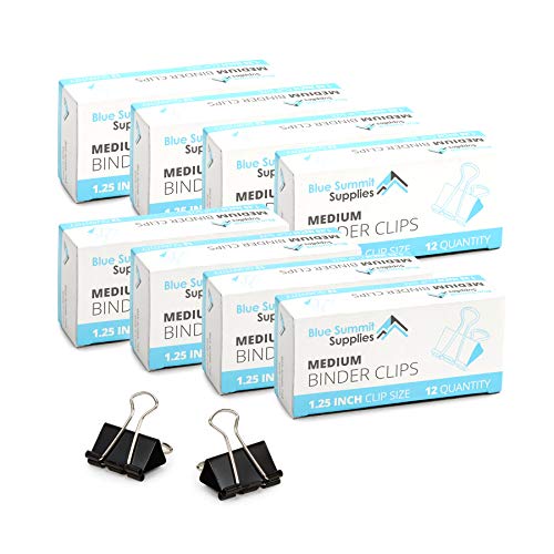 Blue Summit Supplies Medium Binder Clips, 8 Pack of 1.25 Inch Black Binder Clips, 12 Quantity Per Box, 32mm Universal Binder Clips, 96 Pack