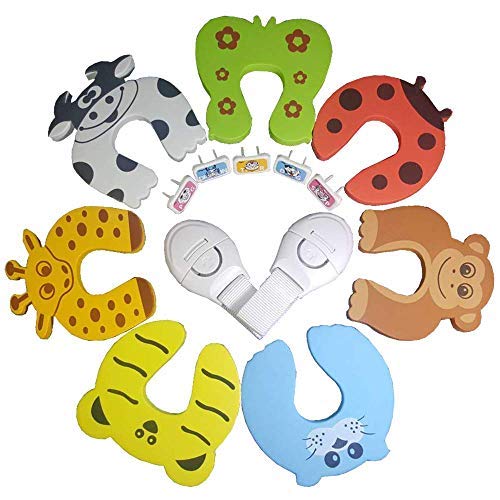 Finger Pinch Guard [7 Pcs] - Baby Proofing Door Stopper - Protect Child Fingers with Soft Durable Safety Foam Guards - Prevents Kids Finger Pinch Injuries, Colorful Cartoon Animal Cushion, SlamBumper