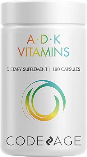 Codeage ADK Vitamin Supplement - 6 Months Supply - Daily Vitamins A D K Pills - Vitamin A, 5000 IU Vitamin D3, Vitamin K1 & K2 (MK7 and MK4) - Non-GMO Multivitamin - 180 Capsules