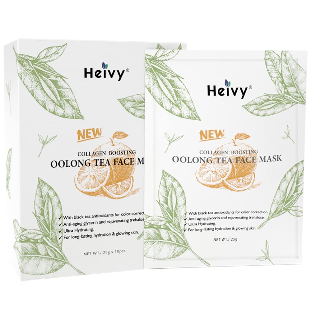 Heivy Collagen Boosting New Oolong Tea Mask, Long-lasting Hydration Facial Mask, Collagen Sheet Mask That Boost Your Skin Elasticity (1 pack) 10 Count (Pack of 1)