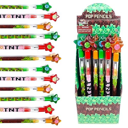 Book Cover TINYMILLS 24 Pcs Pixel Miner Themed Multi Point Pencils