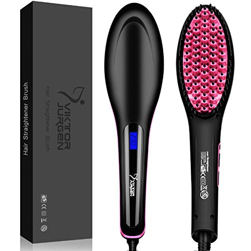 Hair Straightening Brush with Heating,Fast Natural Straight Hair Styling Hair Straightener Brush by Viktor Jurgen,Anti Scald,Auto Shut Off,Mini Sized for Travel Home,Gift for Women Girlfriend