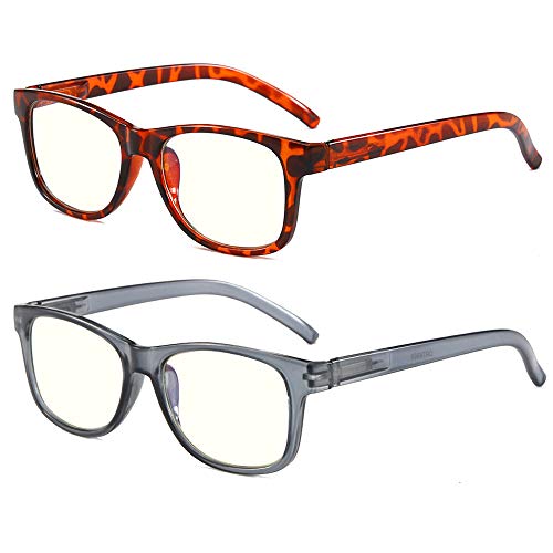 REAVEE 2 Pack Reading Glasses Blue Light Blocking Readers 3.0 for Men Women Computer Reader Glasses UV Protection Anti Reflection from Digital Screens (Yellow Tinted Lenses)