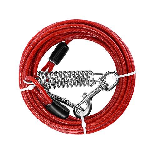 UEETEK Dog Tie Out Cable for Dogs, 20ft Pet Heavy Tie-Out Cable with Swivel Clip Tangle Free for Dogs Up to 110 Pound