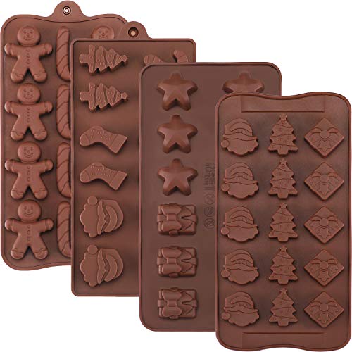 Jovitec Silicone Molds Chocolate Candy Trays Baking Jelly Molds for Party Cake Decoration with Various Christmas Themed Shapes