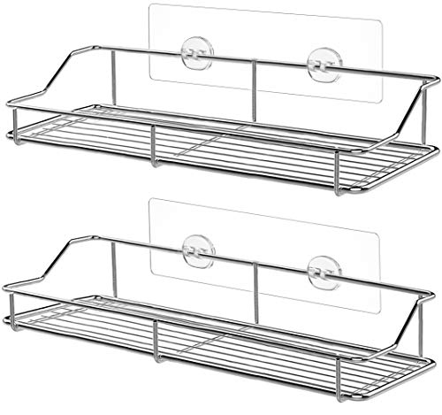 SMARTAKE 2-Pack Shower Caddy, Wall Mounted Rustproof Bathroom Shelf with Adhesive, No Drilling Strong Shower Racks, Stainless Steel Storage Organizers for Kitchen Toilet Dorm (13 Inches), Silver