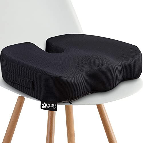 Book Cover 5 STARS UNITED Seat Cushion Pillow for Office Chair - Memory Foam Chair Pad - Tailbone, Sciatica, Lower Back Pain Relief - Lifting Cushion for Car, Wheelchair, School Chair