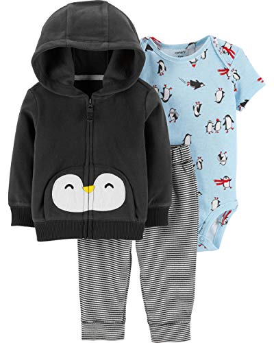 Carter's 3-Piece Little Jacket Set,Grey/Blue Penguins,9 Months