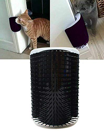 UPREE Self Groomer with Catnip Pouch,Cat Self Groomer Wall Corner Massage Groomer Cat Self Grooming Brush Black