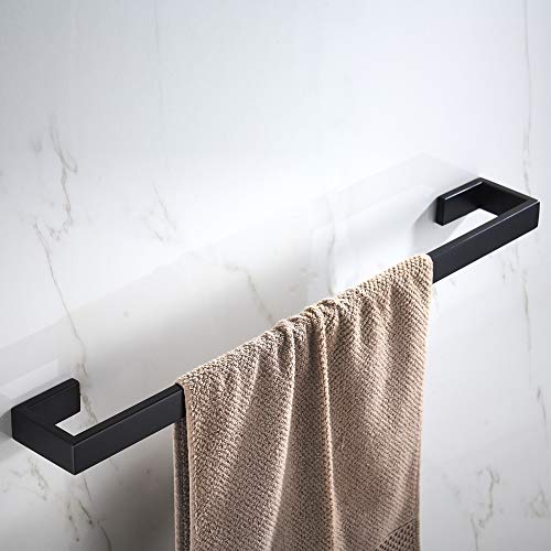 JunSun Matte Black Towel Bar 24-Inch Stainless Steel Towel Holder Modern Towel Rail Bathroom Accessories Square Towel Rack Wall Mounted