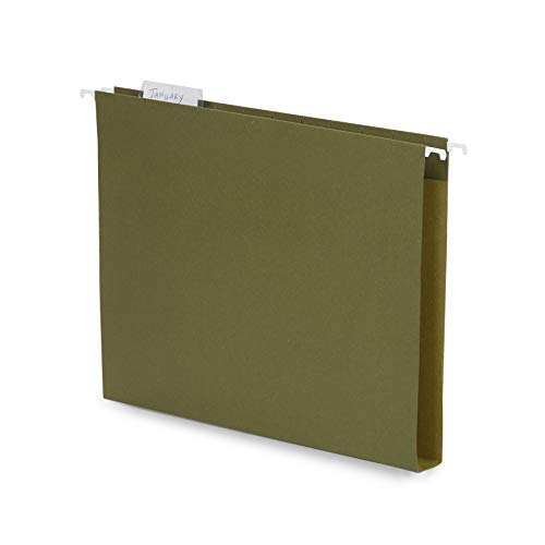 Blue Summit Supplies Extra Capacity Hanging File Folders, 25 Reinforced Hang Folders, Heavy Duty 1 Inch Expansion, Designed for Bulky Files and Charts, Letter Size, Standard Green, 25 Pack
