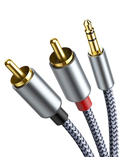 2 Pack RCA Cable, Oldboytech RCA to 3.5mm [6ft/1.8M, Hi-Fi Sound] Nylon-Braided RCA to AUX Audio Cable Compatible with DJ Controller Speaker Turntable TV Car Stereo Hi-Fi Amplifer Phone Gold-Plated