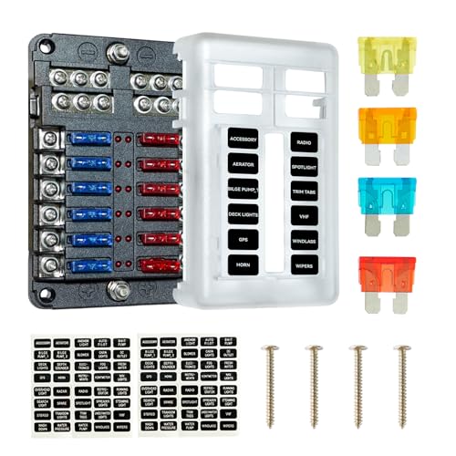SOYOND 12 Volt Fuse Block, Boat Marine Fuse Block Panel with LED Warning Indicator Damp-Proof Cover 12 Circuits Fuse Box with Negative Bus Fuse Panel for Car Boat RV Truck Dc 12-24v