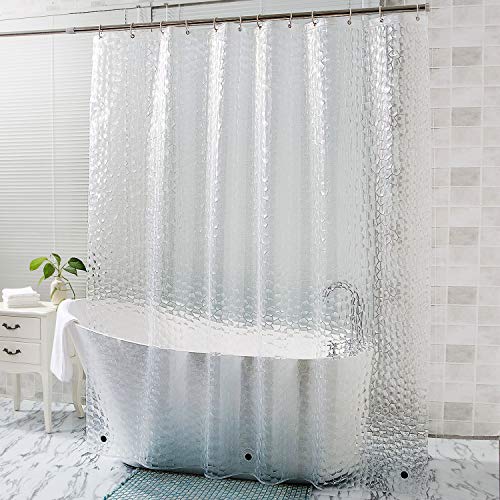 Book Cover OTraki 96'' L x 72'' W Clear Shower Curtain Extra Long 3D EVA Bath Curtains 12 Hooks Grommets Transparent Heavy Duty Shower Liner for Bathroom Bath Stall 180 x 240cm