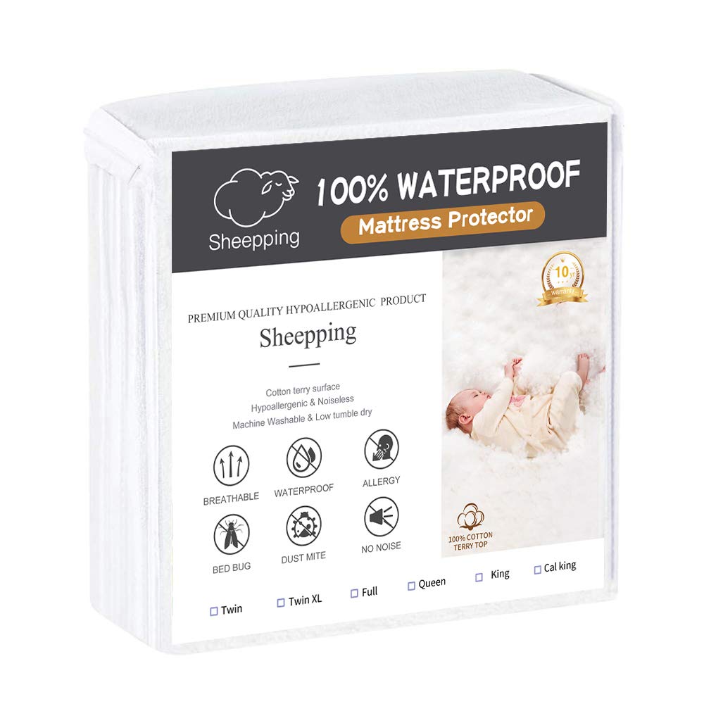 King Mattress Protector Fitted Sheet Bed Cover (Fits 18 Inches H) - Waterproof Cotton Terry Surface, Noiseless, Hypoallergenic. Pet & Fluids Proof. Safe Sleep for Adults & Kids (King, 76" W x 80"L)