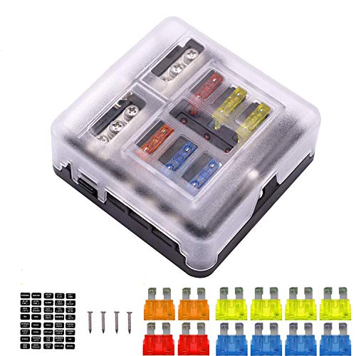 6-Way Fuse Box Blade Fuse Block Holder Screw Nut Terminal W/Negative Bus 5A 10A 15A 20A Free Fuses LED Indicator Waterpoof Cover for Automotive Car Marine Boat