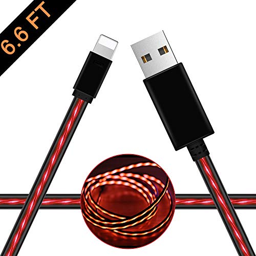 LED Charging Cable, Oliomp 6.6FT LED Lighting to USB Cable Cord Charger Compatible with iPhone 8 8 Plus X 7 7Plus 6s 6sPlus 6 6Plus 5 5s 5c SE iPad iPod & More (Red)
