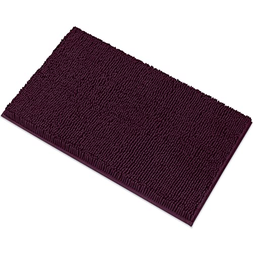 Soft Plush Chenille Bathroom Rug, Absorbent Microfiber Bath Mat, Machine Washable, Non-Slip Grip, Quick-Dry, Thick Shag Carpet Great for Bath, Shower Floor, Bedroom, or Door Mat (Burgundy, 20x32)