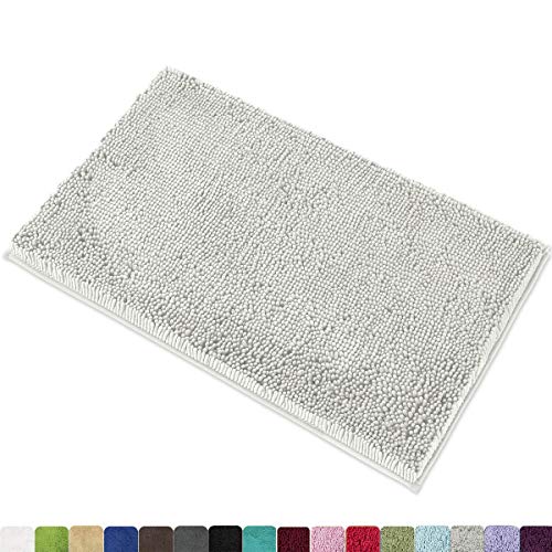 MAYSHINE Plush Shaggy Chenille Bath Mat | Extra Soft, Super Absorbent, Non-Slip Bathroom Rug | Fluffy Microfiber, Area Rug Sets for Bathroom Floor, Kitchen, Living Room | 32"x20" | Light Gray