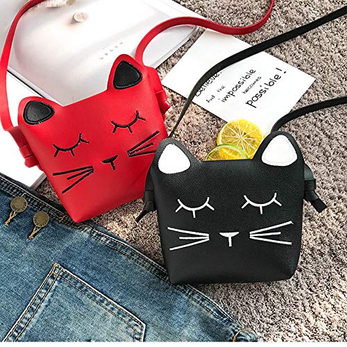 Borang 2 Pack Little Girls Purses Cute Cat Shoulder Crossbody Bag (Red and Black)