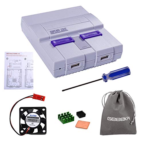 Retroflag SUPERPI CASE UCase NESPI CASE SNES Case with Functional Power Button and Reset Button with Raspberry Pi Heatsink Fan Flannel Bag for RetroPie Raspberry Pi 3 B+ & Raspberry Pi 3/2 Model B/B+