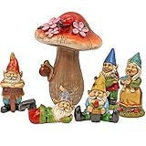 MAISANA Miniature Gnomes for Fairy Garden: Gnome Garden Accessories Kit with Mushroom Garden Decor Outdoor 6 Piece Set, Bring The Magic to Your Garden!